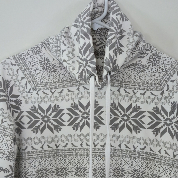 EDC by Esprit Fair Isle Y2K Cowl Neck Hoodie Sweatshirt Gray White M - Picture 2 of 13